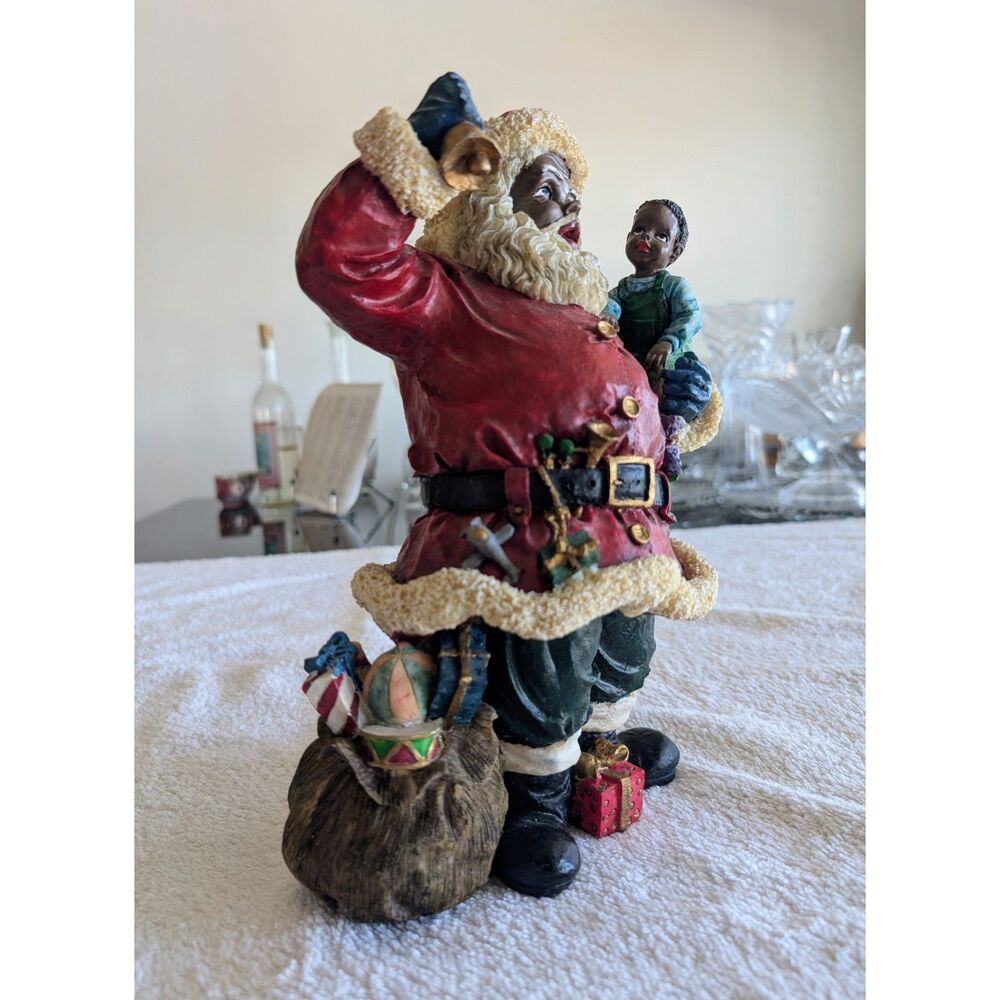 Dillard’s Trimmings Heritage Black Santa Child Toys Bell Resin Figurine